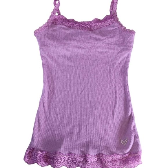 Justice Y2K Tank  Top Size 10 Purple Silver Lace Embroidered Hipster + Shelf Bra - Picture 1 of 12
